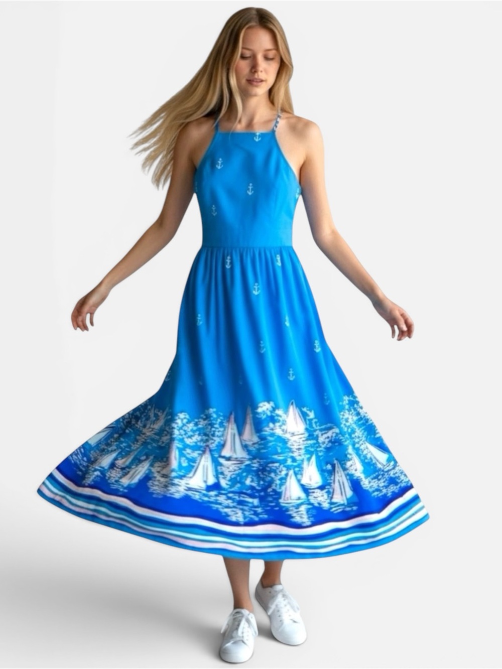 Lilly Pulitzer Blue Nautical Sailboat Midi Dress Size 4 NWT Coastal Resort